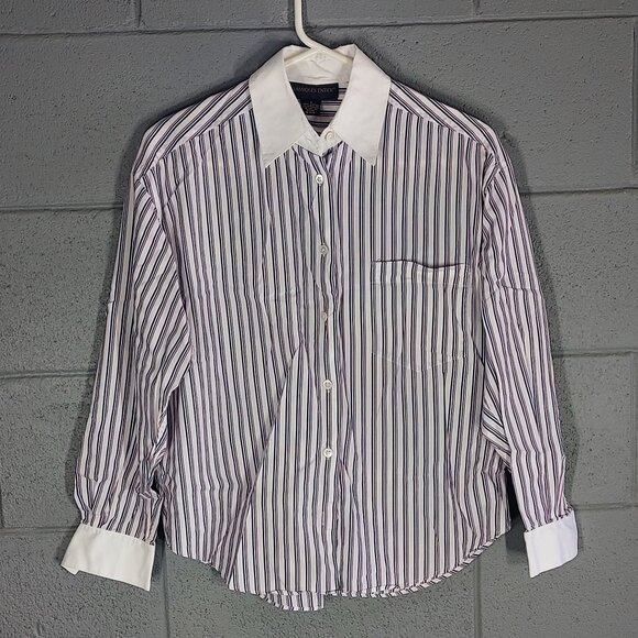 Classiques Entier Red Blue White Stripe Oxford Men's Dress Shirt - Small - Picture 1 of 2
